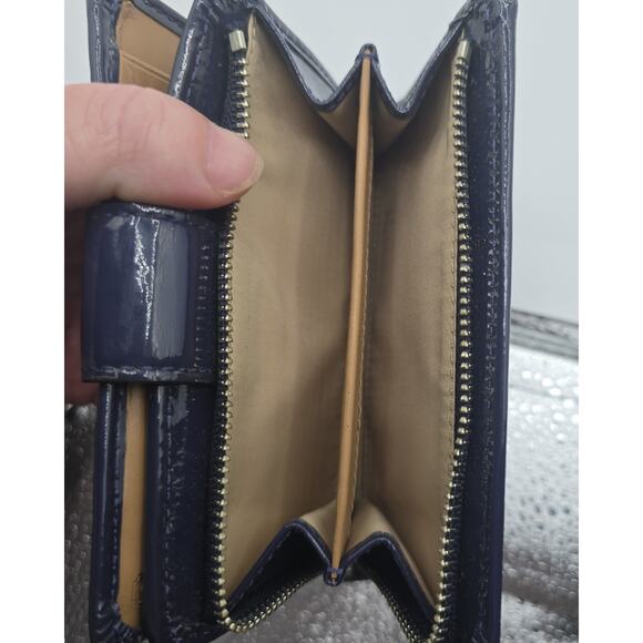 COACH Shiny Patent Leather Snap Card Case Wallet Navy Blue - Picture 10 of 10